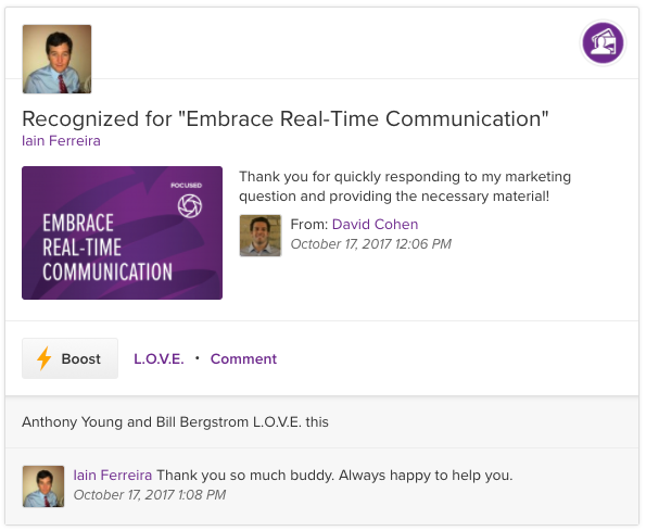 Achievers ASPIRE Employee Recognition Card