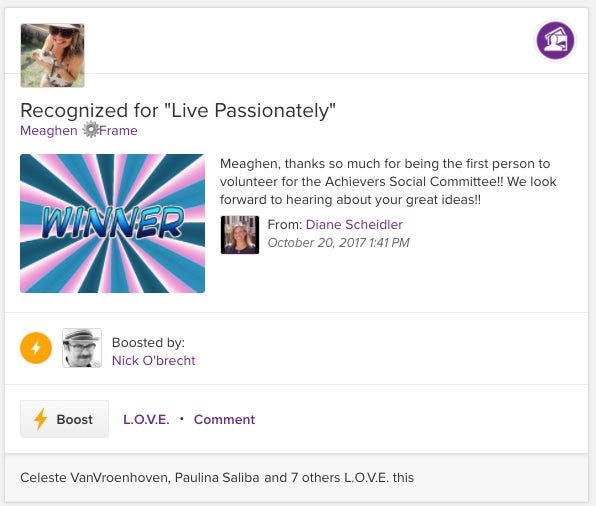 Achievers ASPIRE Employee Recognition Card