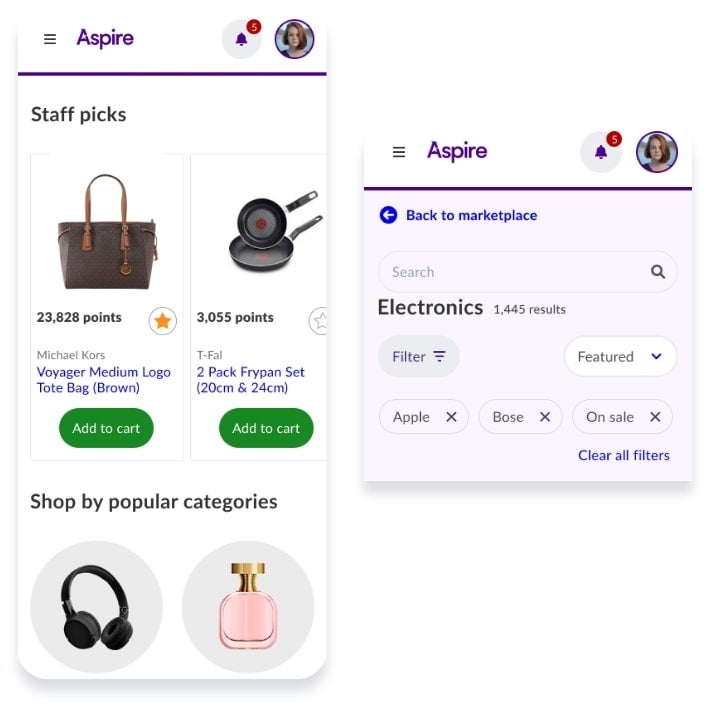 Employee experience platform showing rewards for employees