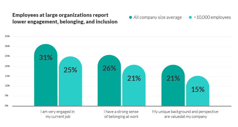 Large Organizations Lag on engagement, belonging, and inclusion graph