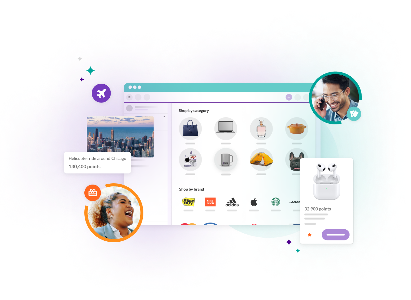 Achievers product shot with rewards surrounding