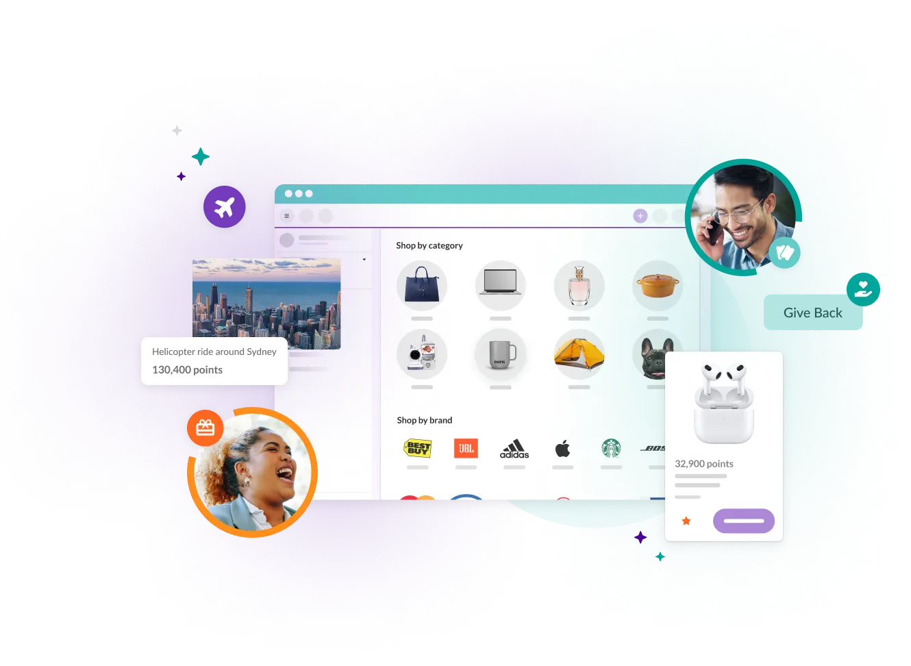 Achievers product shot with rewards surrounding