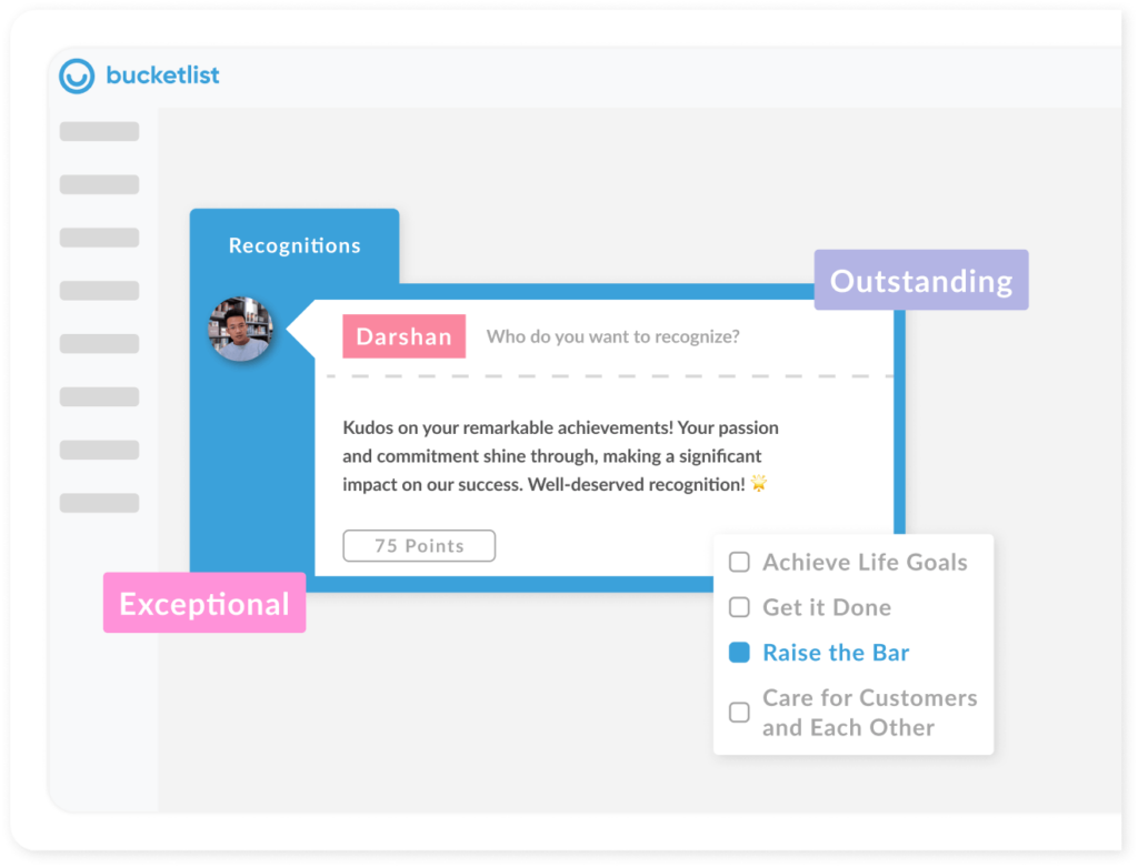 Bucketlist employee recognition software platform screenshot