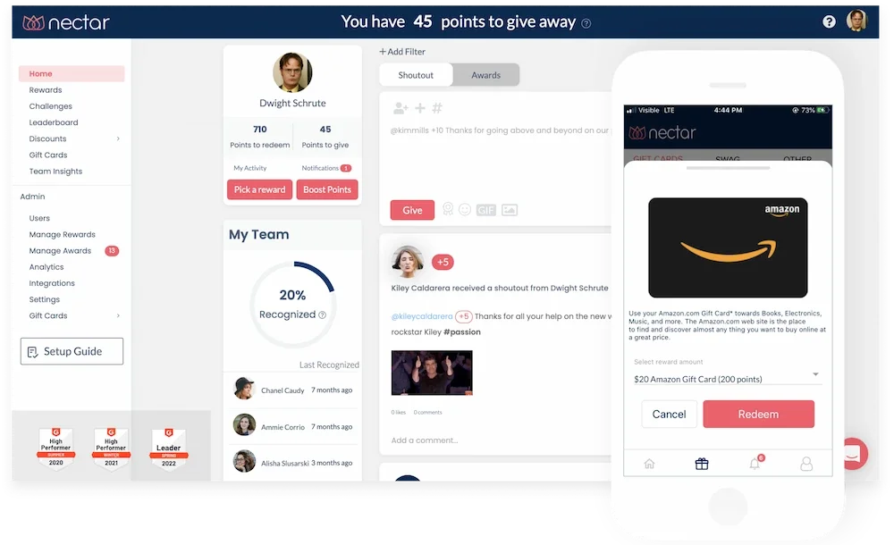 Nectar employee recognition software platform screenshot