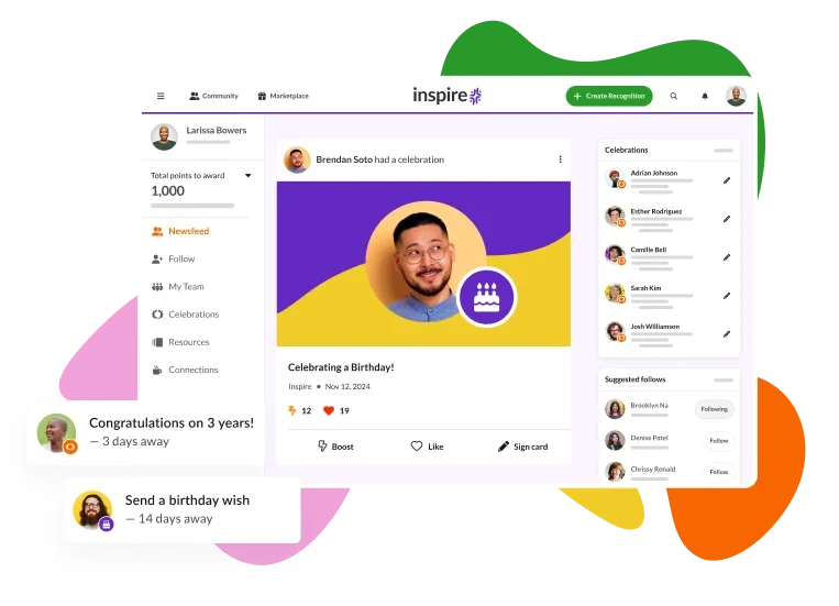 View of the screenshot of the Achievers platform where someone is being recognized for their birthday