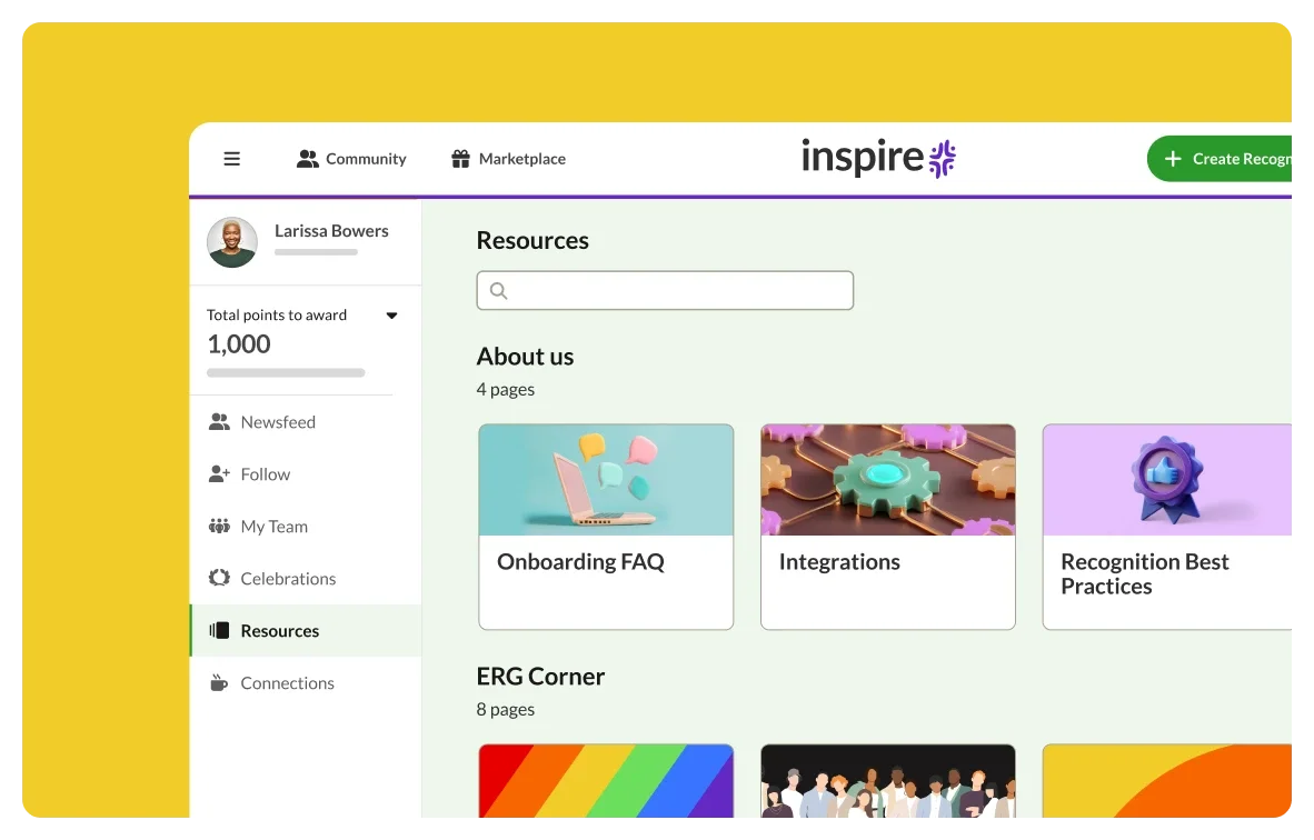 Screenshot of the Achievers platform window showing several employee resource options