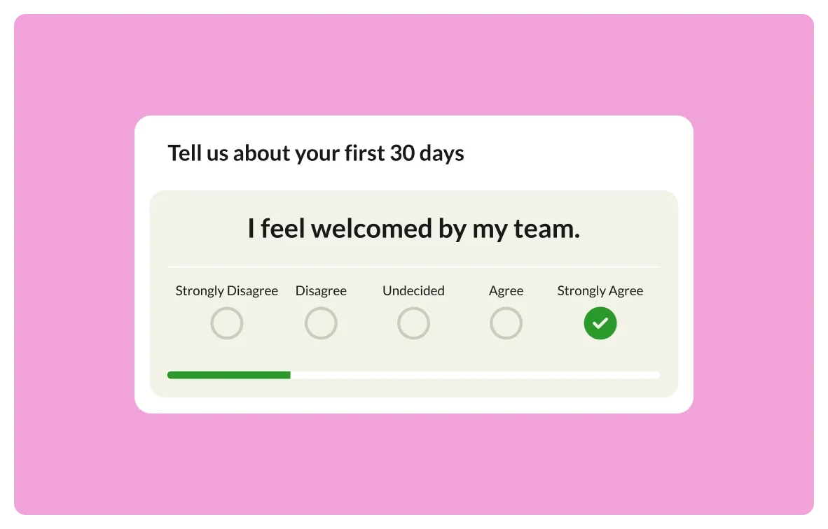 Screenshot of the Achievers platform showing a survey question that reads