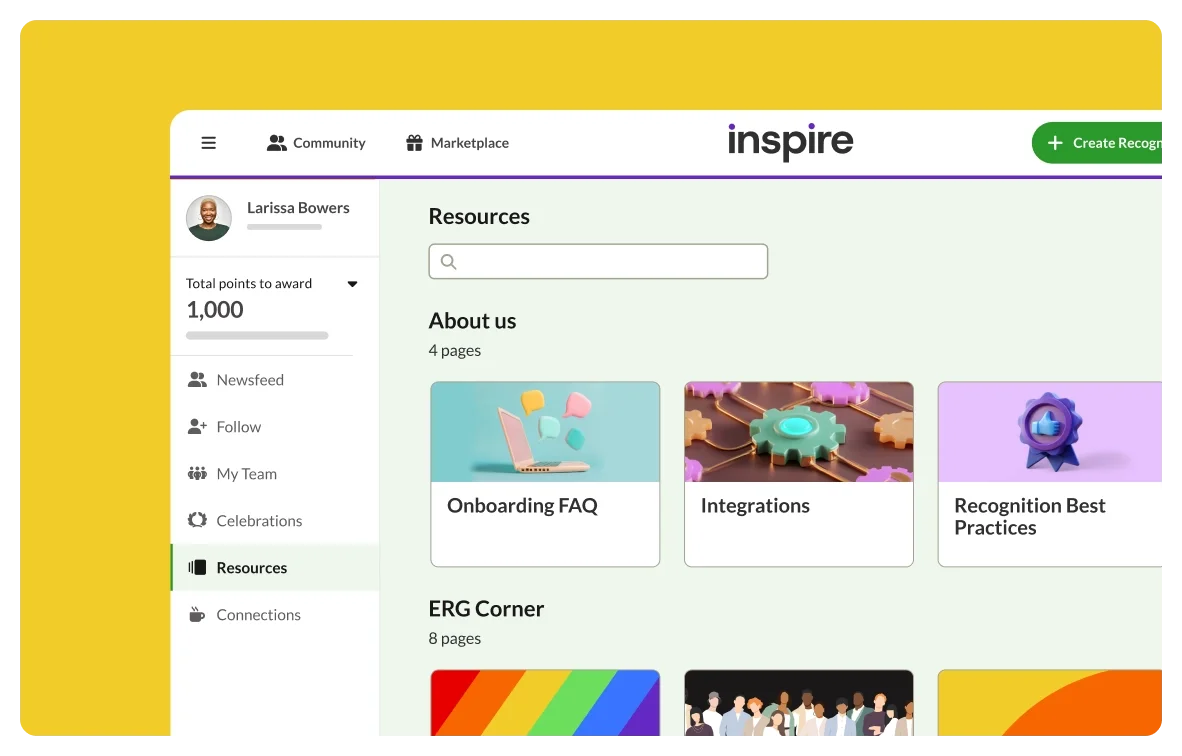 Screenshot of the Achievers platform window showing several employee resource options