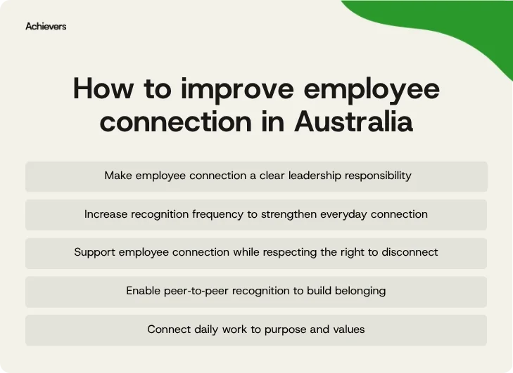 strategies to improve employee connection in Australian workplaces