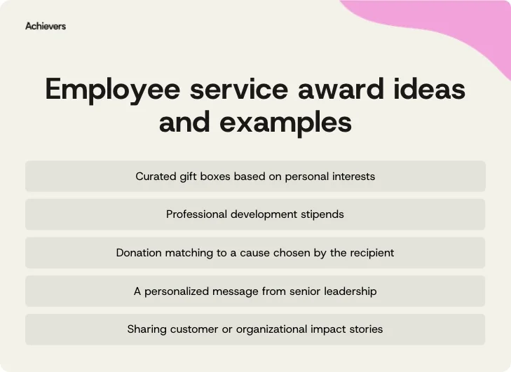 Employee service award ideas and examples
